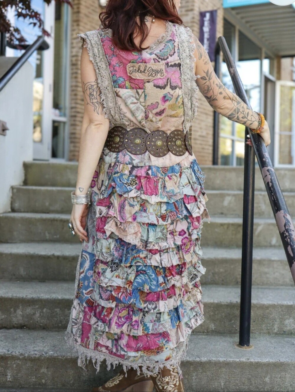 Jaded Gypsy Ruffle Up Top Boho Patchwork - Picture 5 of 16